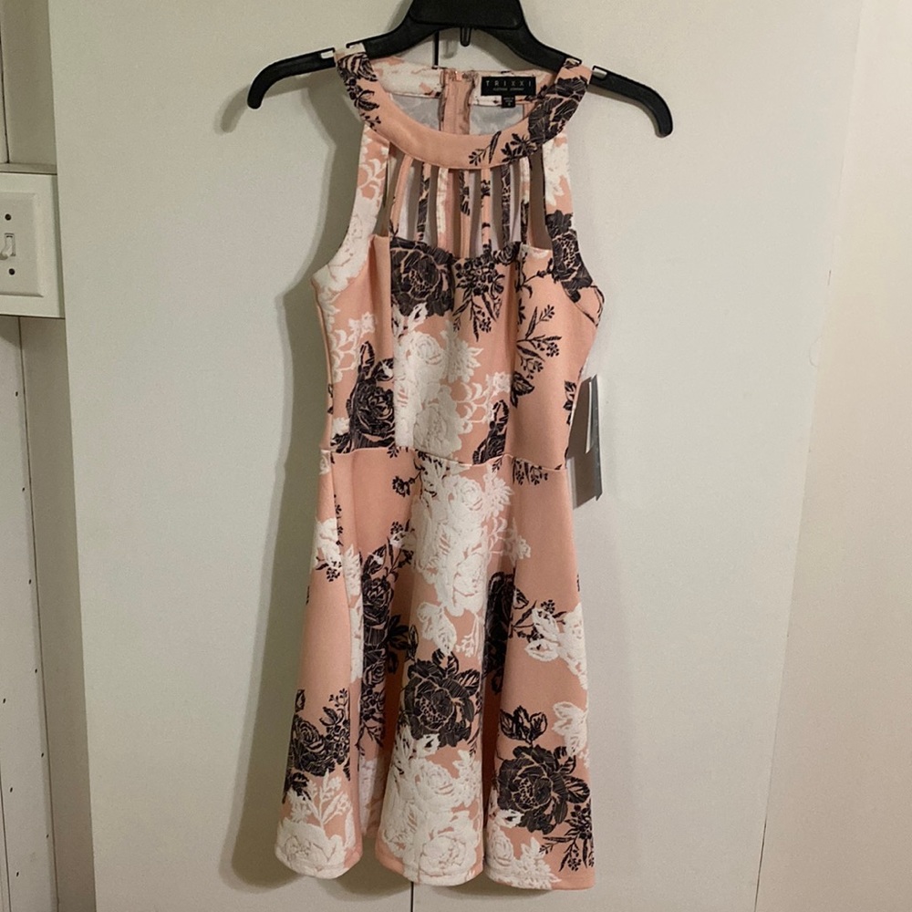 Trixxi Clothing Company Pink with White and Black Flowers Dress, Size S, NWT